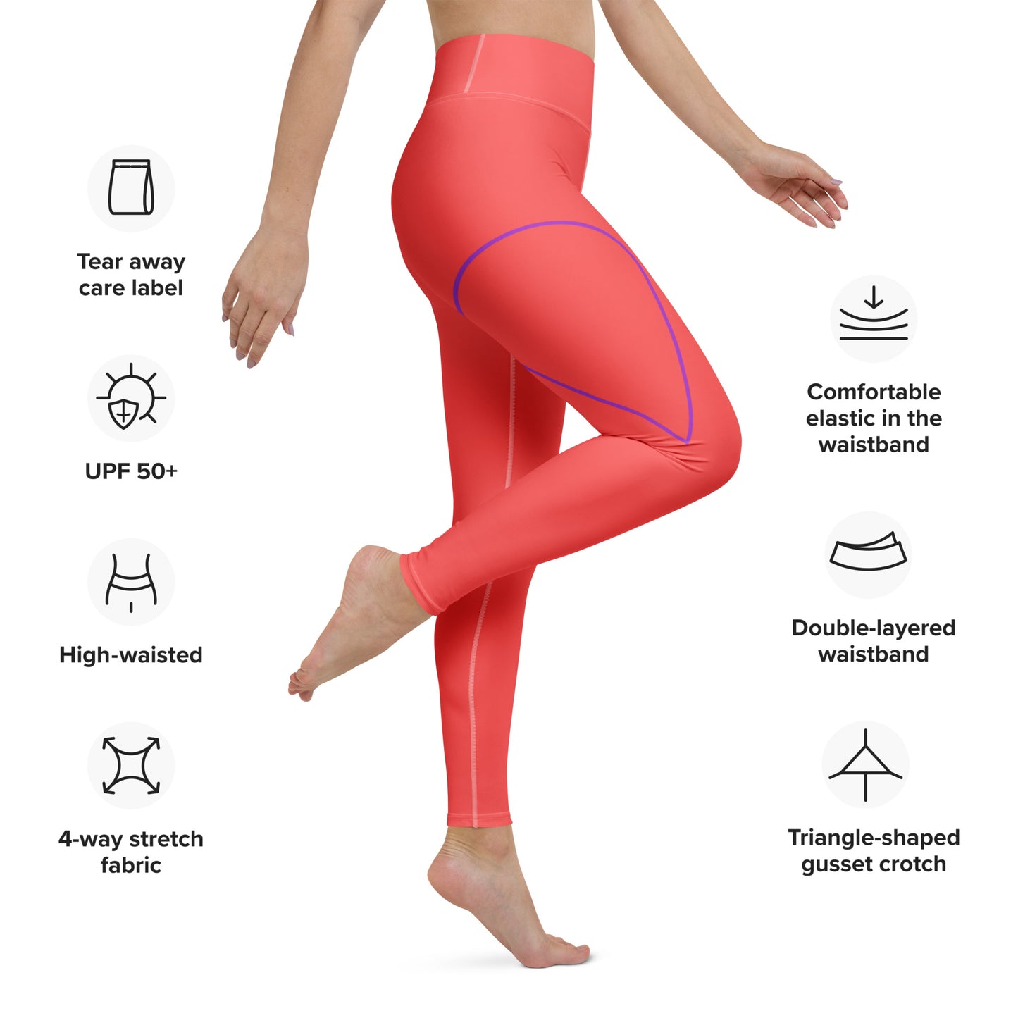 „Goldsein Yoga-Leggings in Koralle mit Drop-Design –unterstützt dich bei jedem Workout."detail2