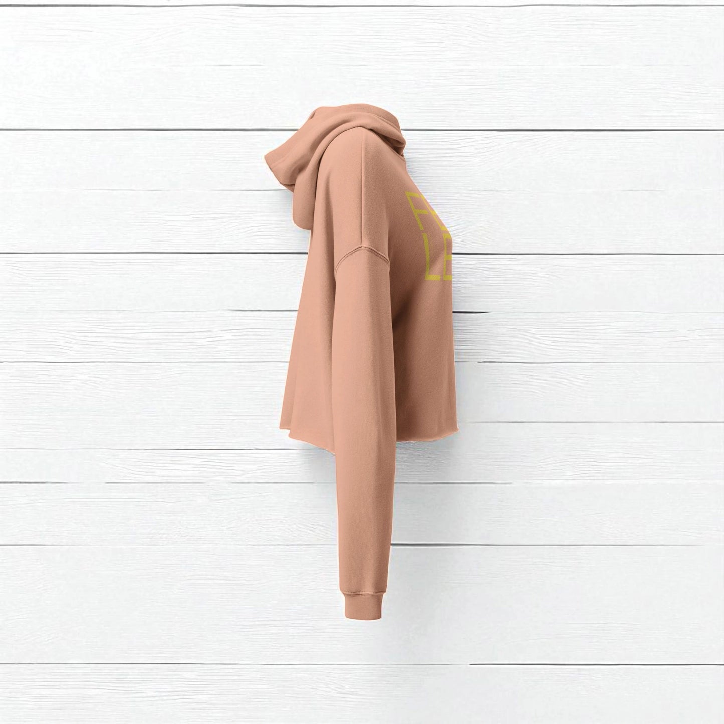 „Goldsein Damen-Crop-Hoodie ‚Fearless‘ Peach, besonders, unverwechselbar.“detail