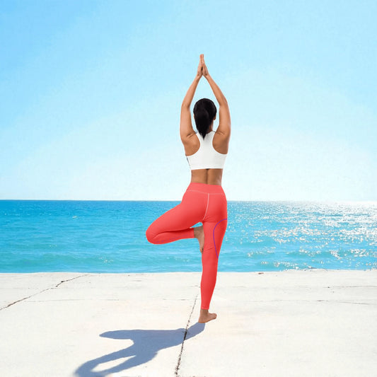 „Goldsein Yoga-Leggings in Koralle mit Drop-Design – bewegt dich mit Leichtigkeit."1