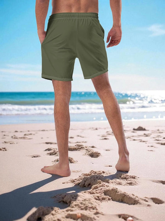 „Goldsein recycelte Herren-Swimshort ‚Ahoi‘ Grün/Gelb, Strand genießen, Sonne.“ 1