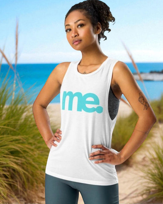 „Lässiges, stylisches Damen-Yoga-Top in Türkis mit ‚Selbstliebe Me‘-Design – Goldsein Woman Yoga Tank Top.“1