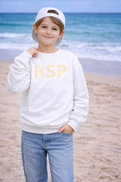Kinder Sweatshirt weiss gelb Frontansicht hsp Junge
