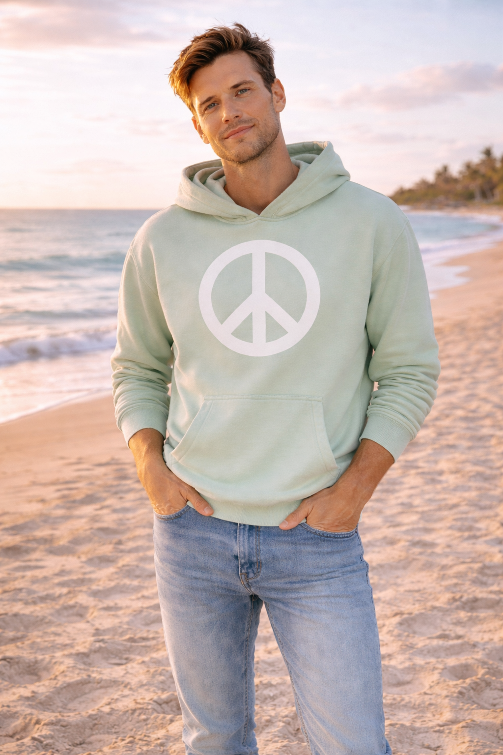 Hoodie Peace Mann Frontansicht Goldsein 