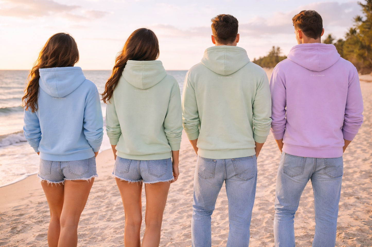 Hoodie Peace Mann und Frauen bunt Rückansicht 