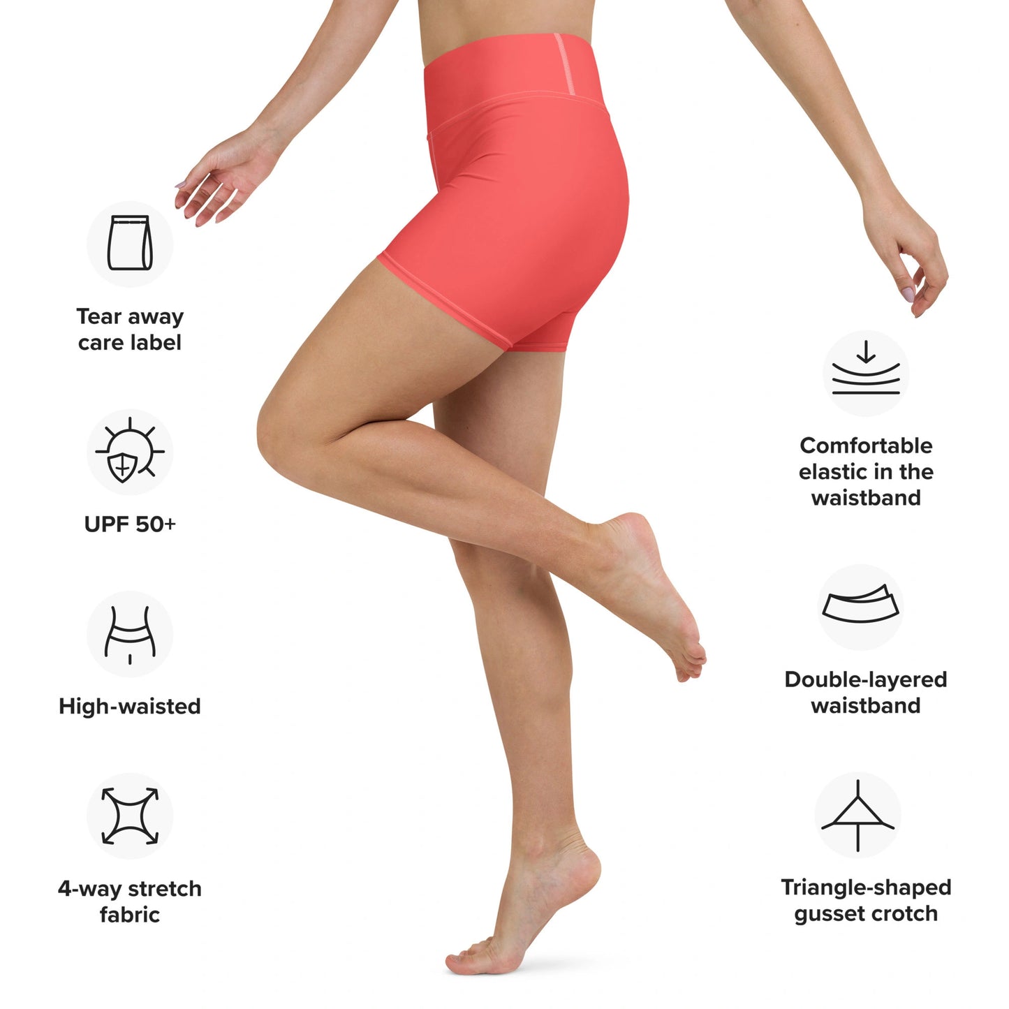 „Goldsein Yoga Leggings Drop Coral Short – spüre Leichtigkeit und Bewegungsfreiheit in dieser bequemen, figurbetonten Leggings in warmem Korallton.“ left side  detail