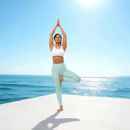 Stylische goldsein Leggings "Drop" Koralle (links). Elastisch für jedes Workout.