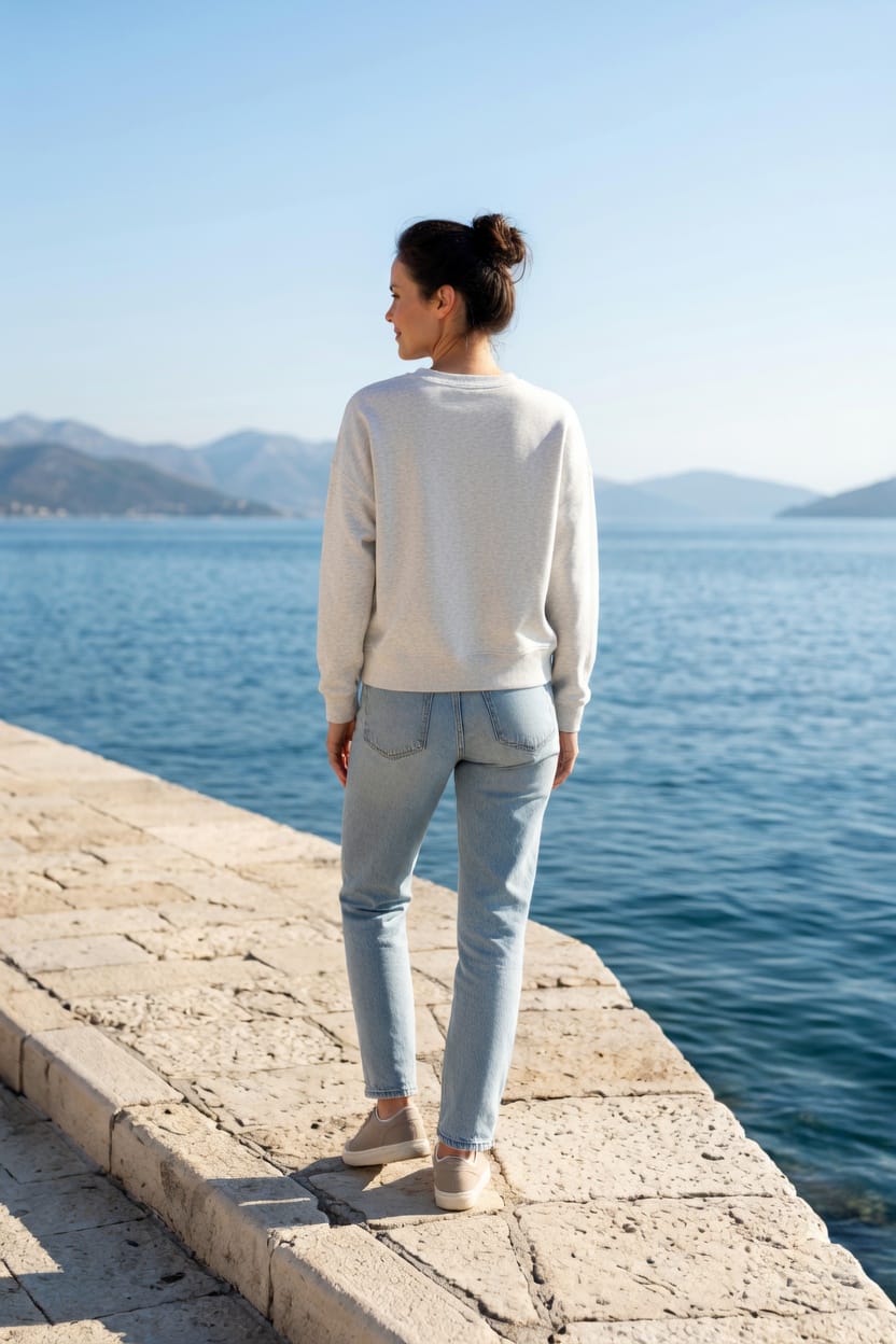 Damen Sweatshirt Bio Baumwolle Rückansicht Grey Peach Bio Baumwolle bequem und nachhaltig