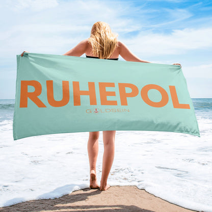 Weiches, hochwertiges goldsein Tuch "Ruhepol" (Mint/Orange). Ein dehnbares (geschmeidiges) Strand-Accessoire.