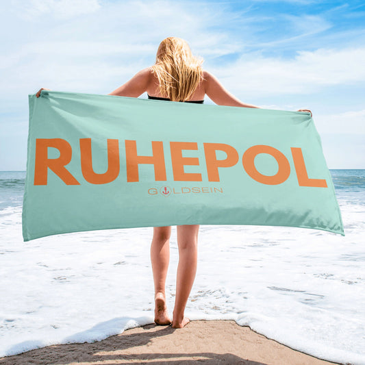 Weiches, hochwertiges goldsein Tuch "Ruhepol" (Mint/Orange). Ein dehnbares (geschmeidiges) Strand-Accessoire.