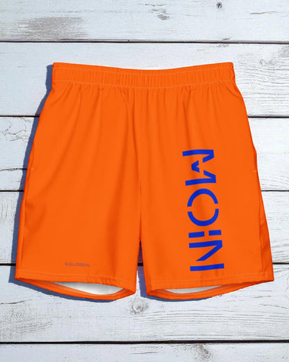 „Goldsein Beachshort Orange/Blau, Meer genießen, Sonne.“detail