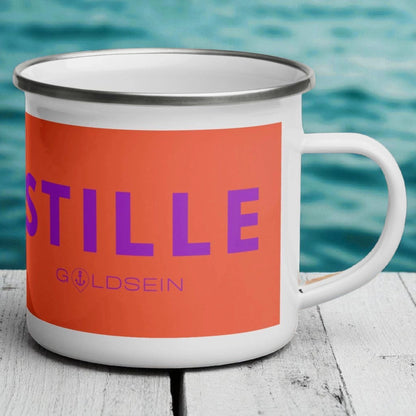 „Goldsein Emaille-Tasse ‚Stille‘ Koralle, genießen und Ruhe im Alltag.“