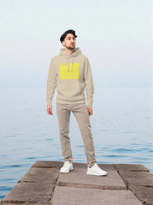„Goldsein Herren-Hoodie ‚Moin‘ Sand/Gelb, bequemer Wohlfühl-Stil.“
