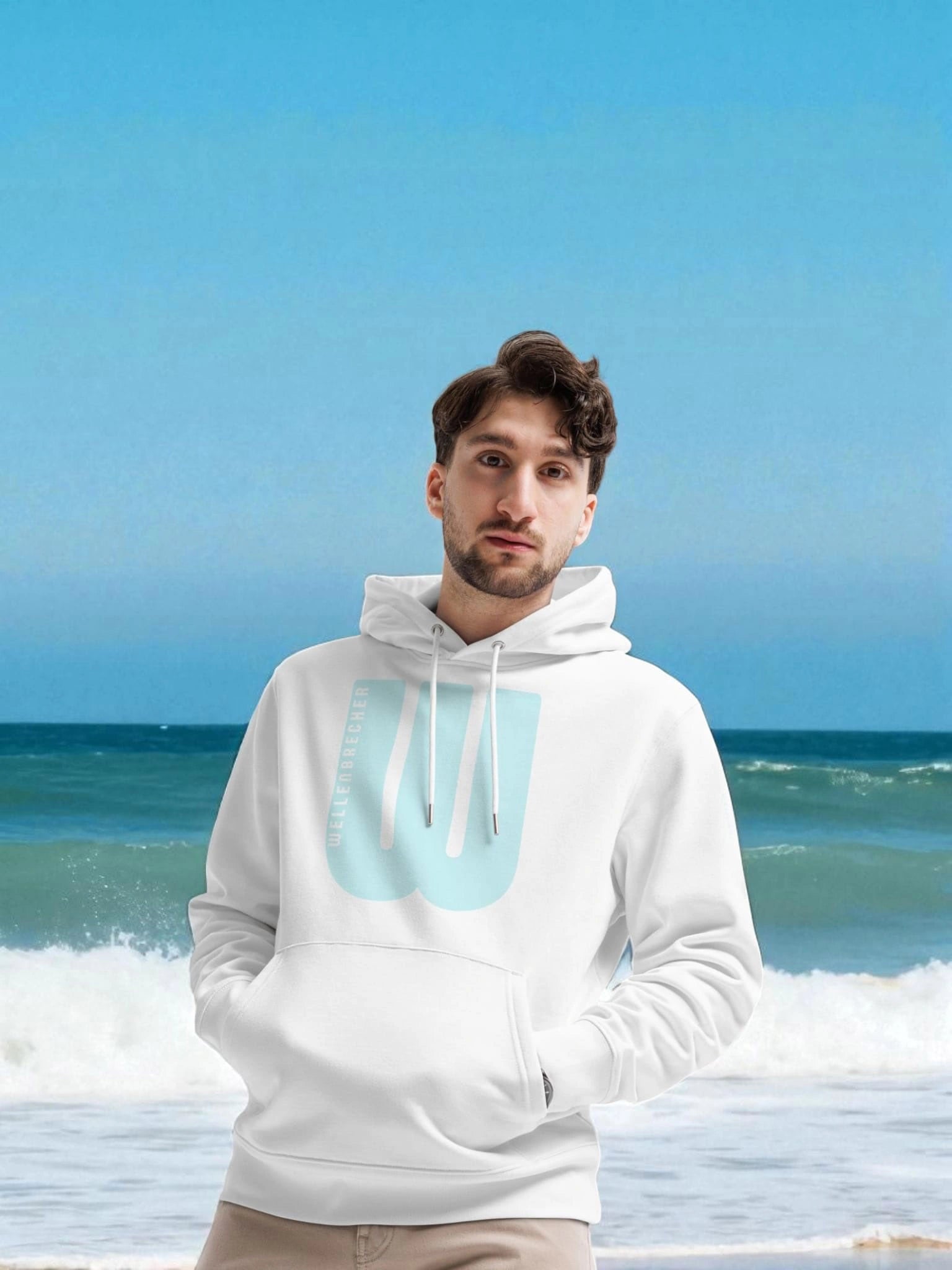 „Goldsein Herren-Hoodie ‚Wellenbrecher‘ Weiß/Blau, angenehm, Wohlfühl-Tragegefühl.“1