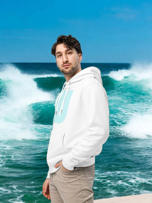 „Goldsein Herren-Hoodie ‚Wellenbrecher‘ Weiß/Blau, angenehm, Wohlfühl-Tragegefühl.“