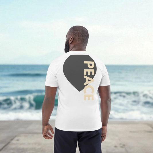 „Goldsein Herren Bio-Baumwoll T-Shirt ‚Peace‘ Weiß/Grau, sportlicher Stil.“