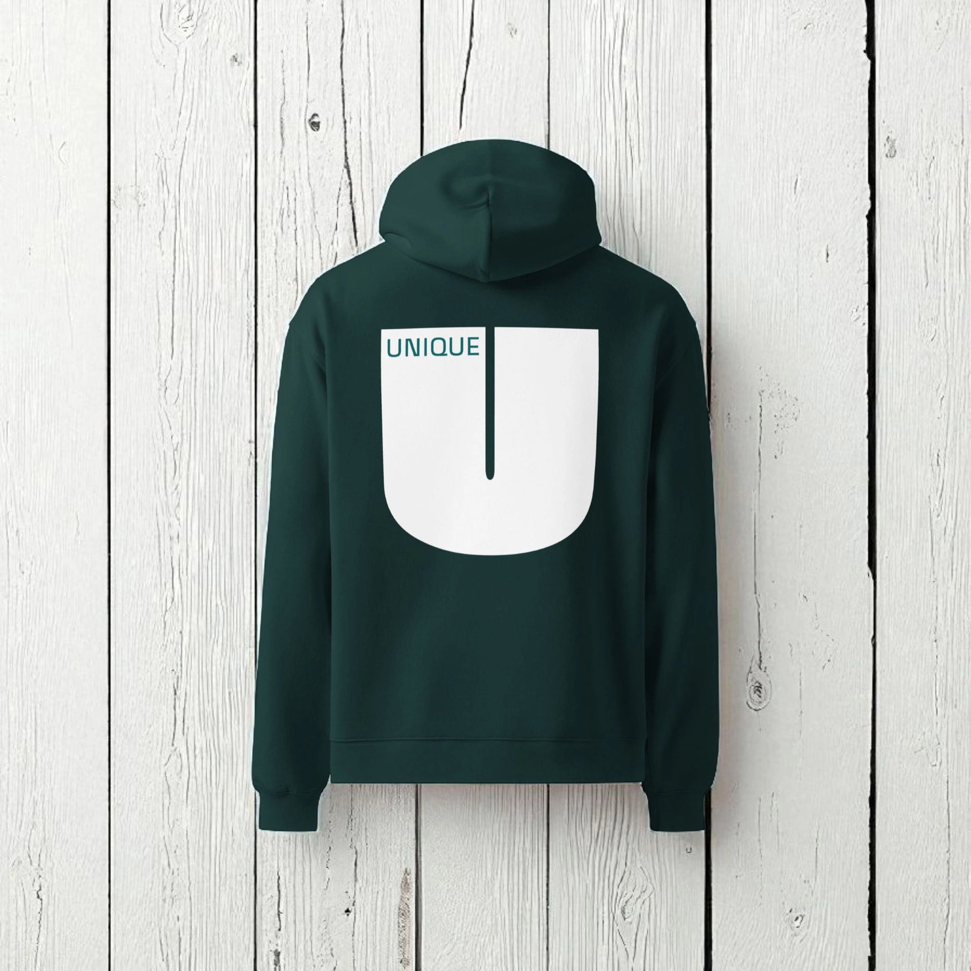 „Goldsein Oversize Herren-Hoodie ‚Unique‘ Forest/Weiß, angenehm, besonders, Wohlfühl-Tragegefühl.“detail