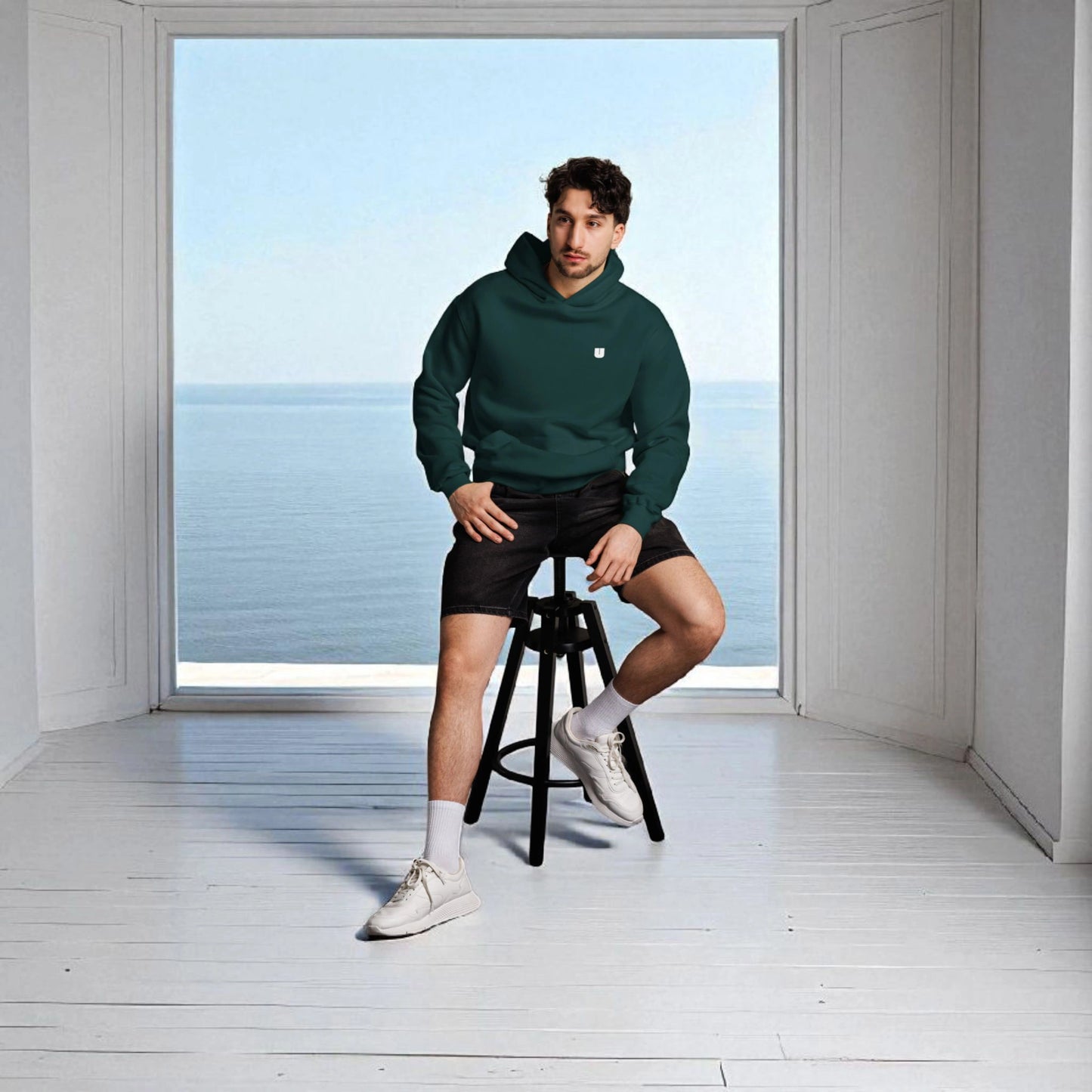 „Goldsein Oversize Herren-Hoodie ‚Unique‘ Forest/Weiß, angenehm, besonders, Wohlfühl-Tragegefühl.“