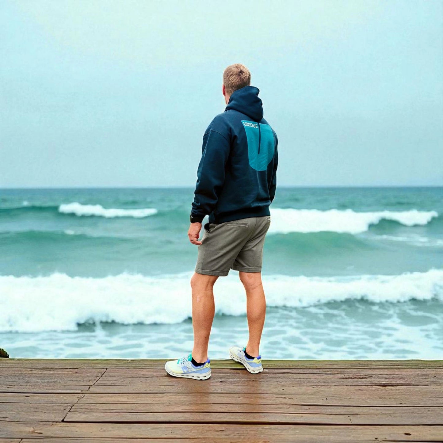 „Goldsein Oversize Herren-Hoodie ‚Unique‘ Grün/Türkis, angenehm, einzigartig, Wohlfühl-Tragegefühl.“2