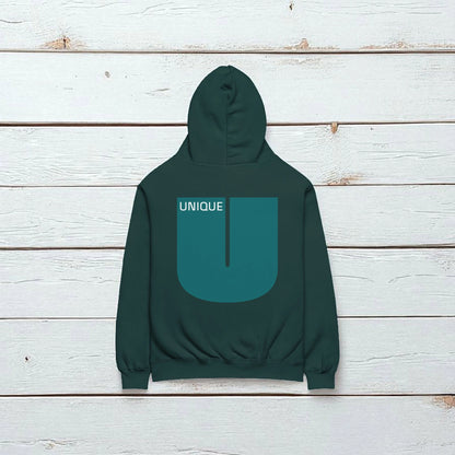 „Goldsein Oversize Herren-Hoodie ‚Unique‘ Grün/Türkis, angenehm, einzigartig, Wohlfühl-Tragegefühl.“detail