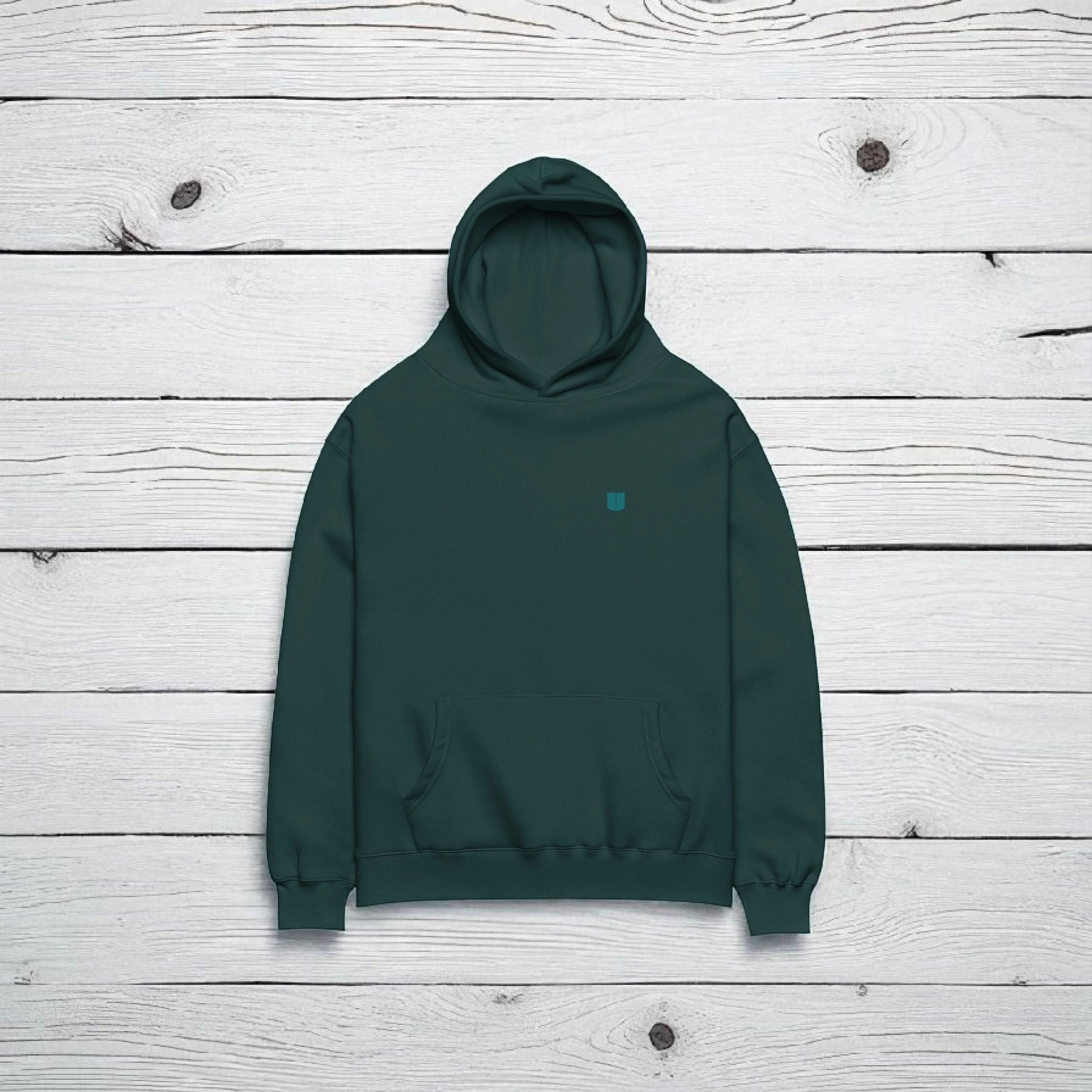 „Goldsein Oversize Herren-Hoodie ‚Unique‘ Grün/Türkis, angenehm, einzigartig, Wohlfühl-Tragegefühl.“detail2