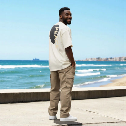 Goldsein Oversize T-Shirt im verwaschenen Look – Friedenssandgrau:„Weiches T-Shirt in Friedenssandgrau – dein Wohlfühl-Basic mit Charakter.“