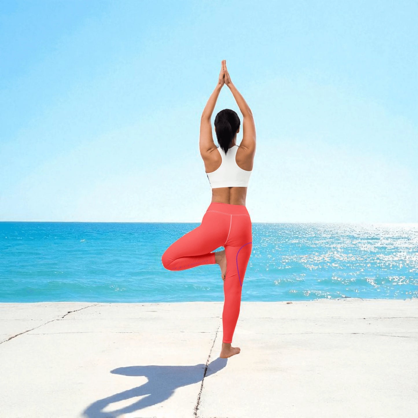 „Goldsein Yoga-Leggings in Koralle mit Drop-Design – bewegt dich mit Leichtigkeit."1