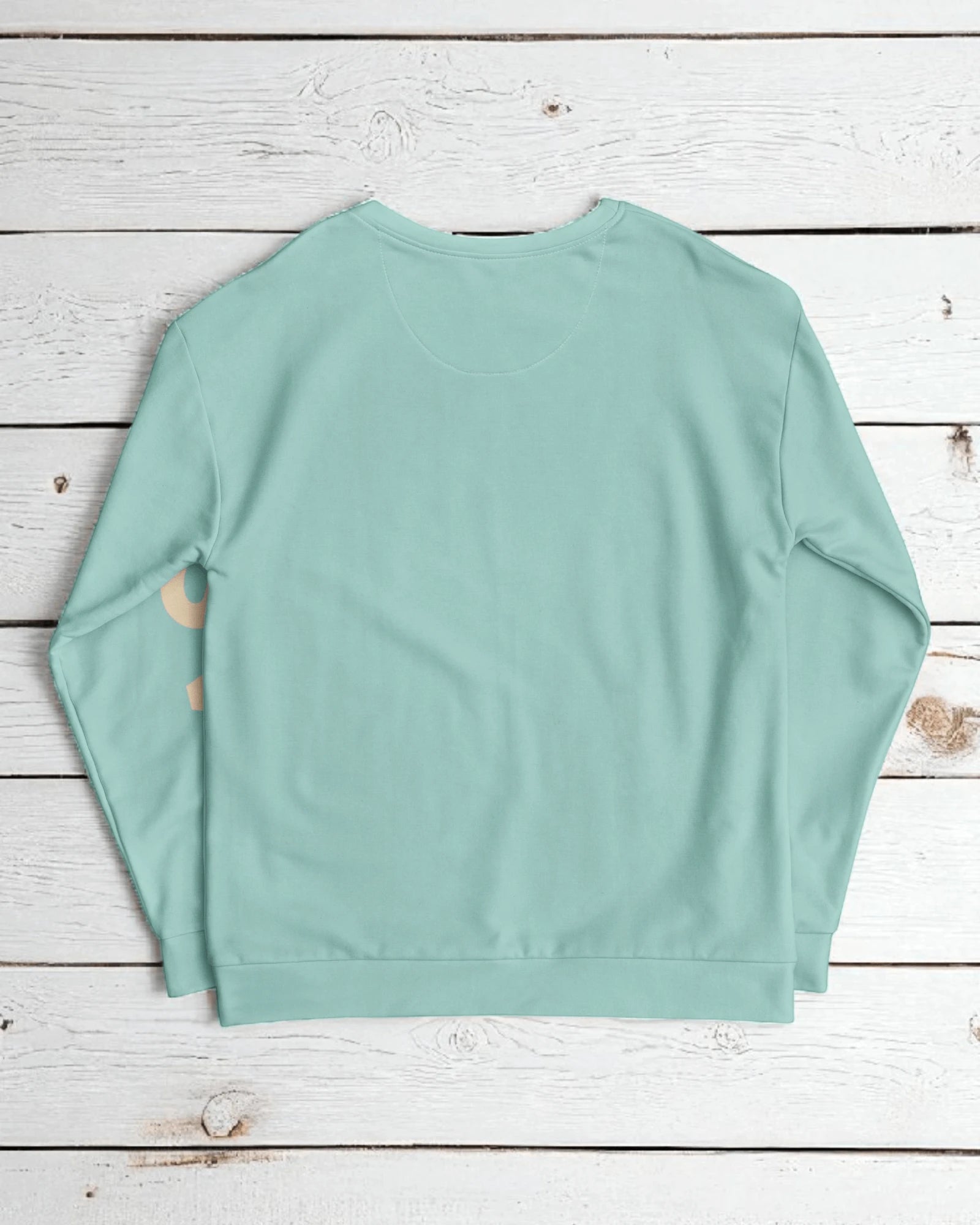 Trendiger goldsein Damenpullover ‚Allover Namaste‘ in Mint – stilvolle Rückansicht, nachhaltige Yoga-Mode