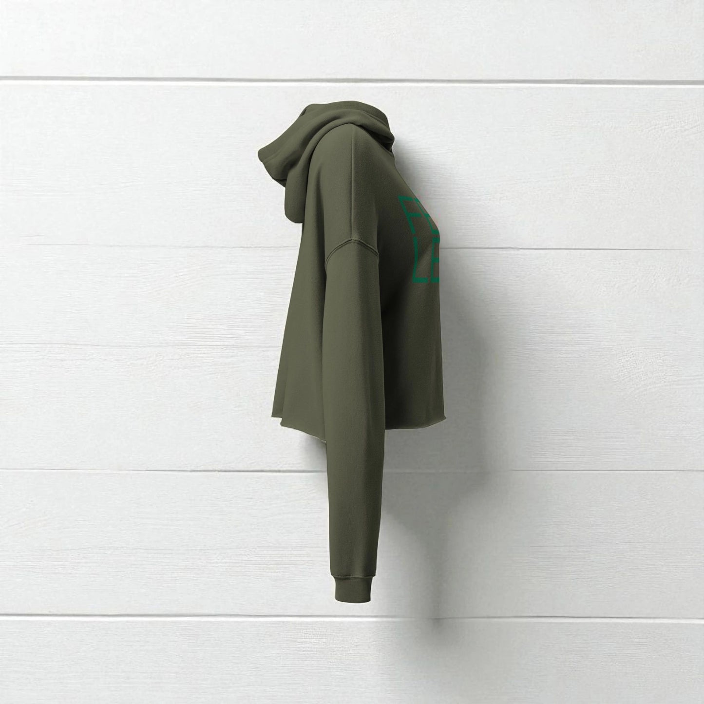 „Goldsein Damen-Crop-Hoodie ‚Fearless‘ Grün, exklusiv, unverwechselbar.“detail