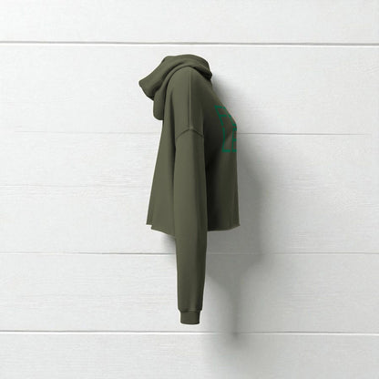 „Goldsein Damen-Crop-Hoodie ‚Fearless‘ Grün, exklusiv, unverwechselbar.“detail