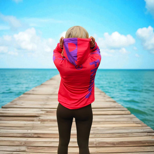 Goldsein Hoodie für Damen "Frieden" (Koralle/Lila). Weich, elastisch und sehr bequem.