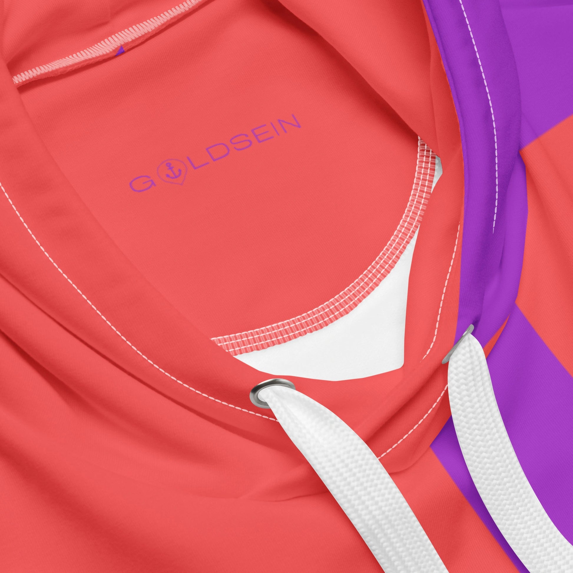 Elastischer goldsein Damen-Hoodie "Frieden" (Coral/Purple). Weich und bequem – maximale Bewegungsfreiheit.