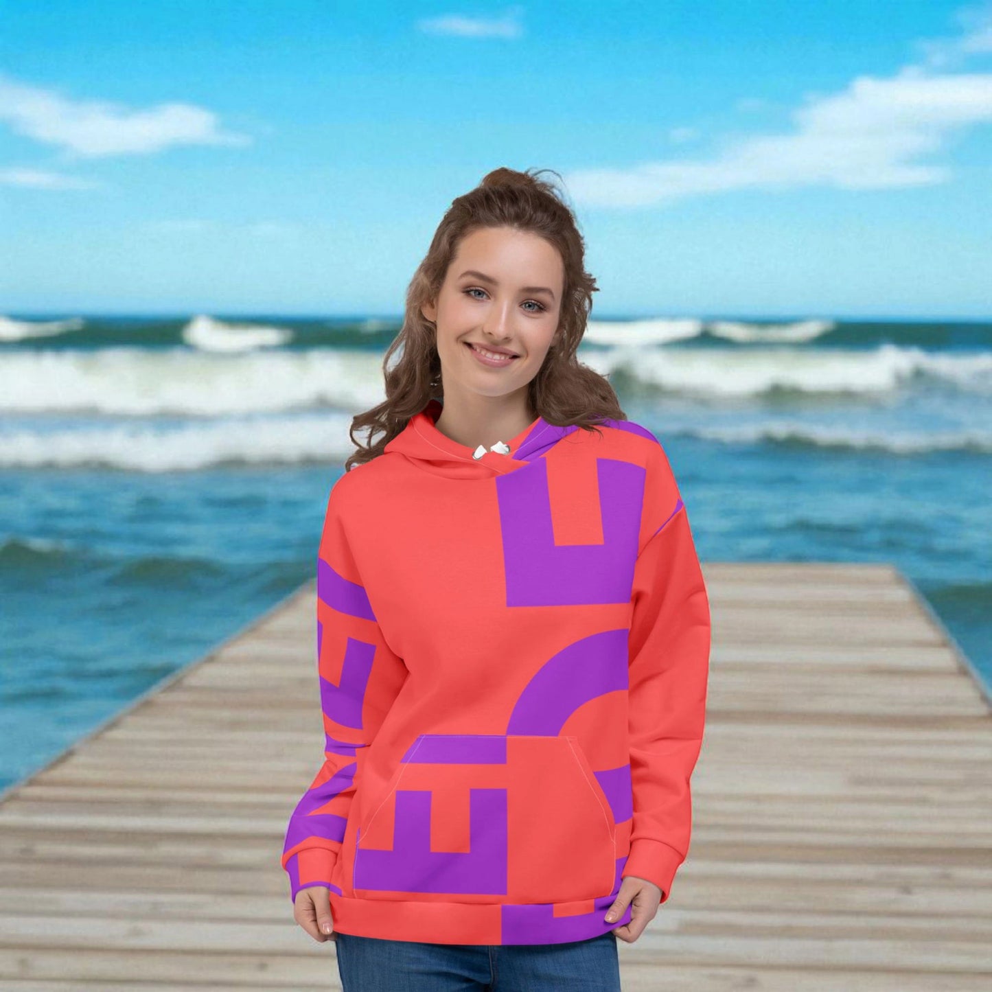 Flauschig softes und bequemes goldsein Kapuzen-Sweatshirt "Frieden". Elastischer Stoff für optimalen Tragekomfort.