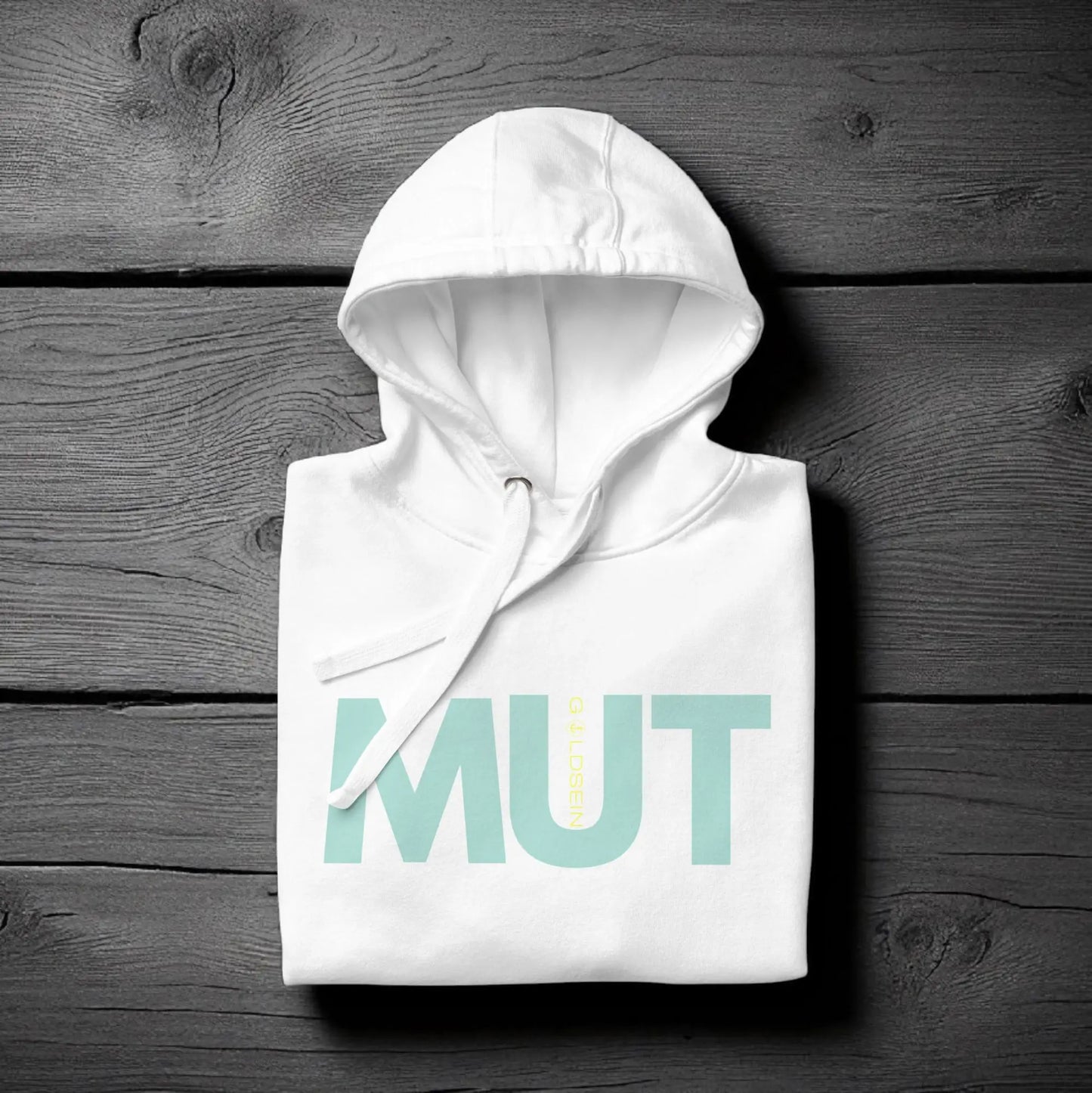 Hochwertiges goldsein Kapuzen-Sweatshirt "Mut". So sanft, angenehm und entspannend wohltuend.