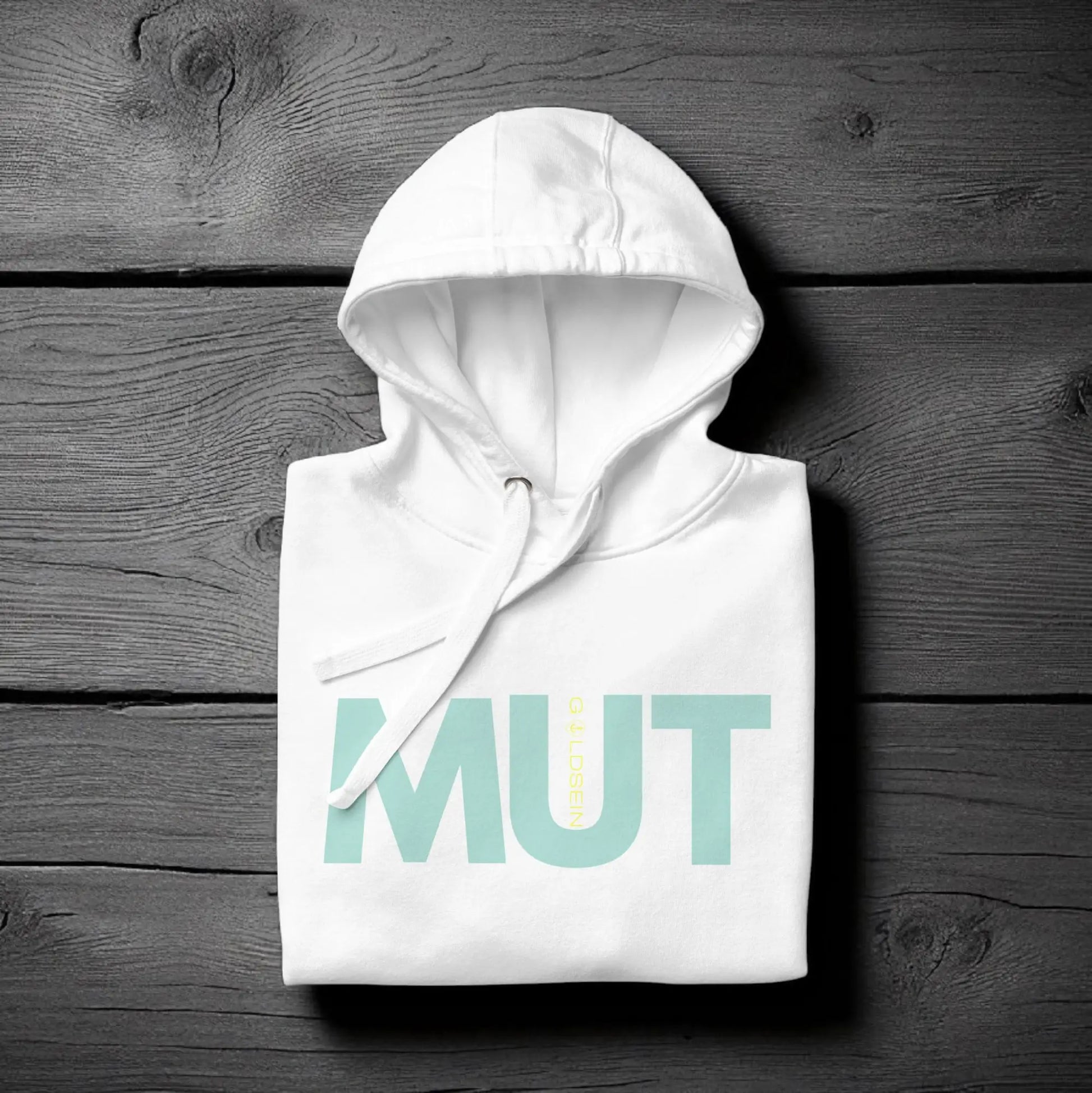 Hochwertiges goldsein Kapuzen-Sweatshirt "Mut". So sanft, angenehm und entspannend wohltuend.