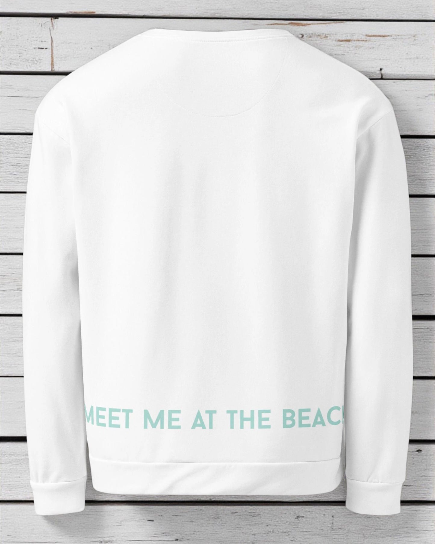 „Goldsein Woman Sweatshirt ‚Sea Waves‘ in Weiß, Türkis und Mint – inspiriert von Seeliebe und Wasser.“detail1