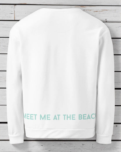 „Goldsein Woman Sweatshirt ‚Sea Waves‘ in Weiß, Türkis und Mint – inspiriert von Seeliebe und Wasser.“detail1