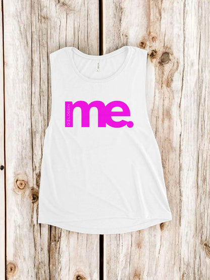 „Aktives, dynamisches kraftvolles Damen-Yoga-Top in Pink mit ‚Selbstliebe Me‘-Design – Goldsein Woman Yoga Tank Top.“detail