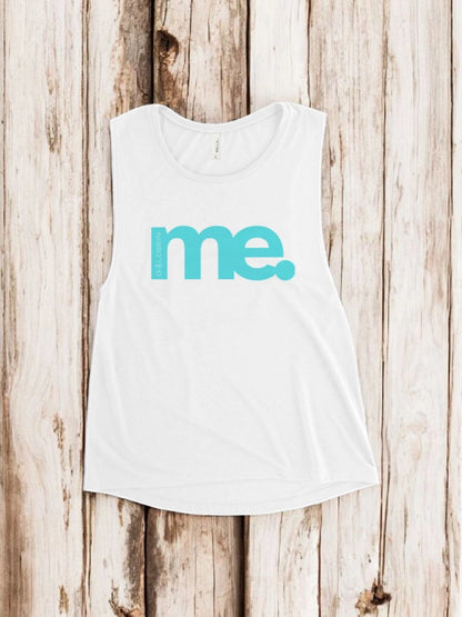 „Lässiges, stylisches sportliches Damen-Yoga-Top in Türkis mit ‚Selbstliebe Me‘-Design – Goldsein Woman Yoga Tank Top.“detail