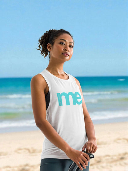 „Lässiges, stylisches Damen-Yoga-Top in Türkis mit ‚Selbstliebe Me‘-Design – Goldsein Woman Yoga Tank Top.“