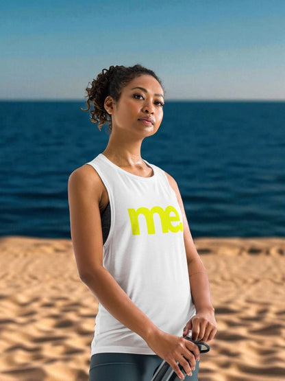 „Damen-Yoga-Top in Gelb mit ‚Selbstliebe Me‘-Design – unterstützt dich bei jedem Workout – Goldsein Woman Yoga Tank Top.“